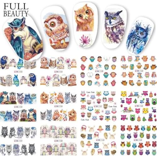 12 Types Owl Cute Cartoon Nail Water Sticker Decals Manicure Transfer Nail Art Decorations Adhesive Foils DIY Tool CHBN1153-1164