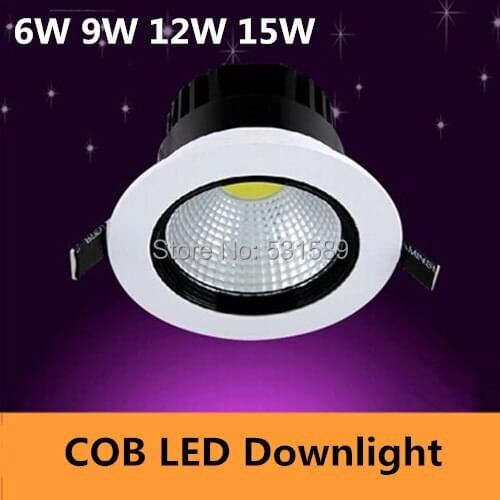 New30pcs Dimmable Recessed led downlight cob 6W 9W 12W 15W dimming LED Spot light led ceiling lamp AC 110V 220Vfree shipping