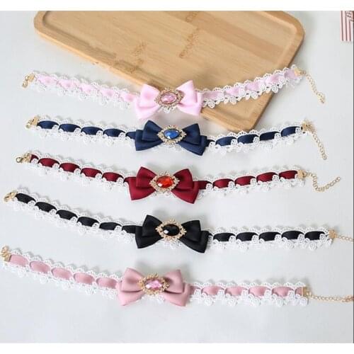 Lolita Necklace Vintage Gothic Rococo Style Wedding Princess Bowknot Lace Bowknot Necklace Accessories B1720