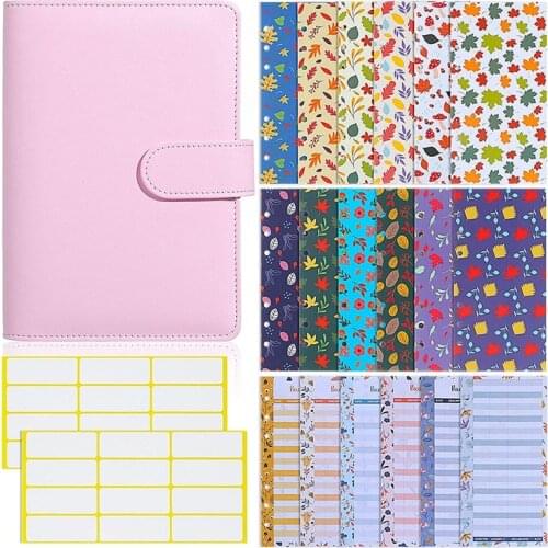 A6 Budget Binder with 6 Holes Banknote Envelopes,6 Holes Expense Budget Sheets and Stickers for Budgeting, Bill Planner