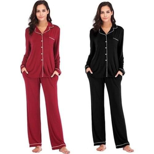 Spring and Autumn 2 Pieces Women Sleepwear Modal Satin Long Sleeve Pajamas for Women Ladies Pyjamas Sleep Tops Pijamas Women