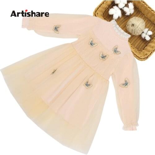 Dress Girl Butterfly Party Girl Sweater Dress Casual Style Children Dresses Spring Autumn Clothes Girl 6 8 10 12 14