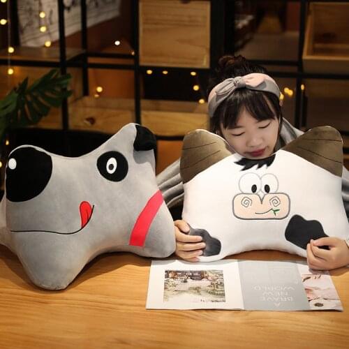 40cm Creative Bone Shape Plush Sleeping Pillow With Blanket Dog/Cow Soft Stuffed Cartoon Animal Doll Toy Sofa Cushion Gifts