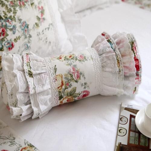 Top Beautiful flower cushion home decorative bedding pillow pastoral print candy cushion princess ruffle lace lumbar pillow sofa