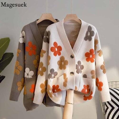 Casual Womens Oversize Sweater Autumn Winter Knitted Cardigan Sweater 2021 Korean Style Women Long Sleeve V Neck Jacket 16049