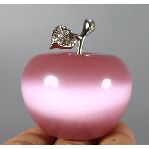 Pink Cats Eye Crystal Apple Paperweight Gift Apples Display Decor as Christmas gift