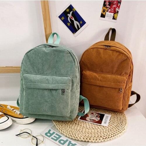 Unisex School Backpack Casual Corduroy Rucksack Lightweight Water Resistant College Travel Bag