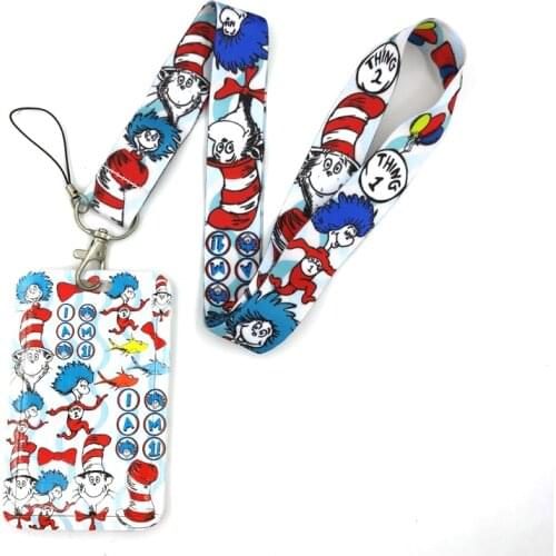 Dr seuss Christmas Cats Art Cartoon Anime Fashion Lanyards Bus ID Name Work Card Holder Accessories Decorations Kids Gifts