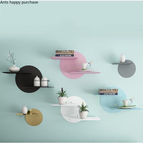 Nordic Wall Storage Rack Background Shelf Iron Art Decorative Shelf Living Room Wall Hanging Display Two Layers Storage Rack
