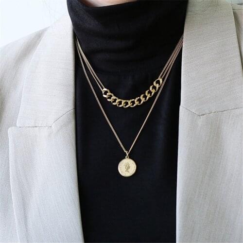 Boho Vintage Human Head Pendant Necklace For Women Female Collar New 2021 Fashion Punk Multilevel Gold Silver Color Jewelry Gift