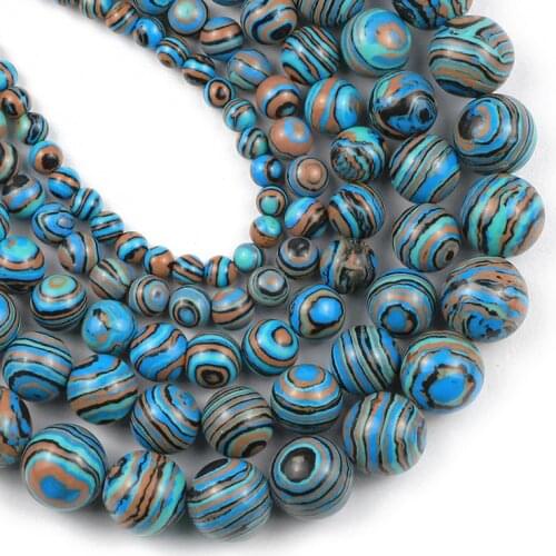 YHBZRET Synthetic blue malachite Natural Peacock Stone 4/6/8/10/12MM Round Loose beads for Jewelry bracelet making DIY wholesale