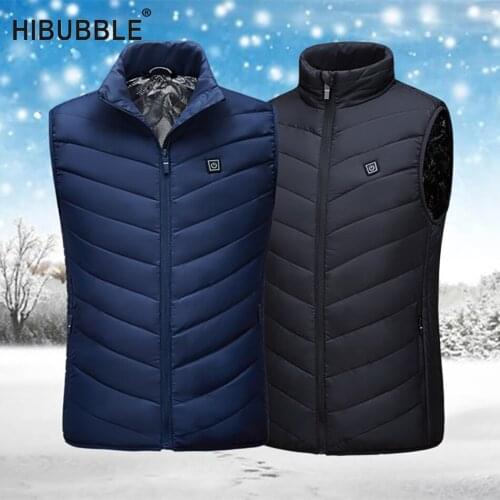 2018 Electric Heated Vest Men Heating Waist Coat Thermal Warm Clothing Feather Fashion Winter Heated Jacket Plus Size Black Navy