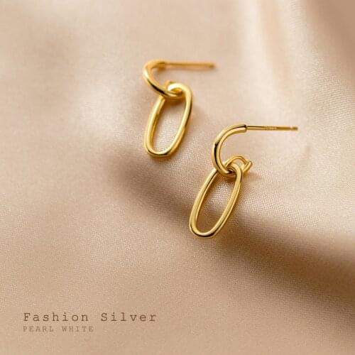 18K Gold Real. 925 Sterling Silver O Oval ear Piercing Earrings ladys jewelry C-G7638