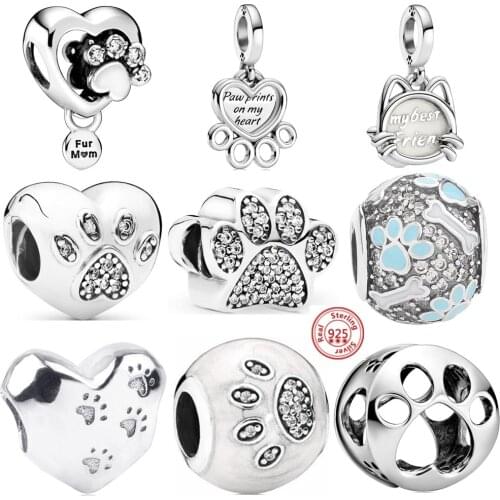 100% Real 925 Sterling Silver Pink Enamel Lotus Charms Cat Footprint Beads Fit Original Pandora Bracelet For Women Jewelry