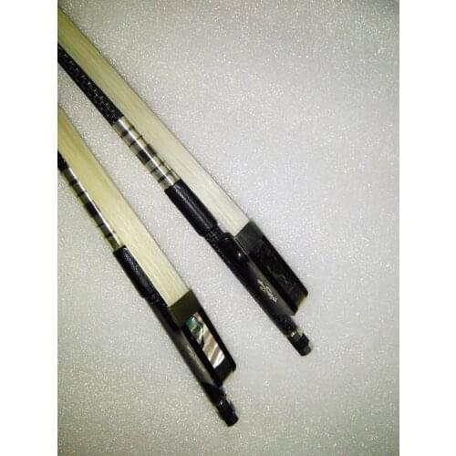 2 PCs Cello bow Carbon Fiber Cello bow with white bow hair ebony frog 4/4 one is silver wire inlay one is red wire inlay