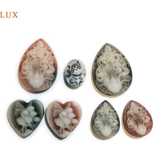 22x30mm Natural Red Black Agates Cameo Cabochons Heart Drop Flatback Beauty Lady Head Cameo Charm For Necklace DIY Accessory