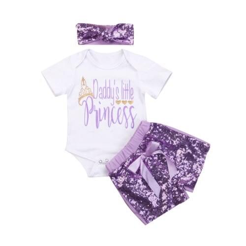 3 PIECES Newborn Toddler Kids Baby Girls Bodysuit And Pants Sequins Outfits Clothes Set