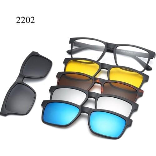2021 Men Fashion 5 Lens Magnetic Sunglasses Clip Mirrored Clip on Sunglasses Polarized Glasses Clip Custom Prescription Myopia