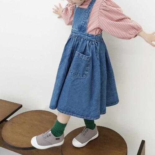 7042 Baby Girls Spring Clothes New Waist Fashion Style One-piece Skirt Skirt Kids Falda Lentejuelas Suspender Skirt Denim Skirt