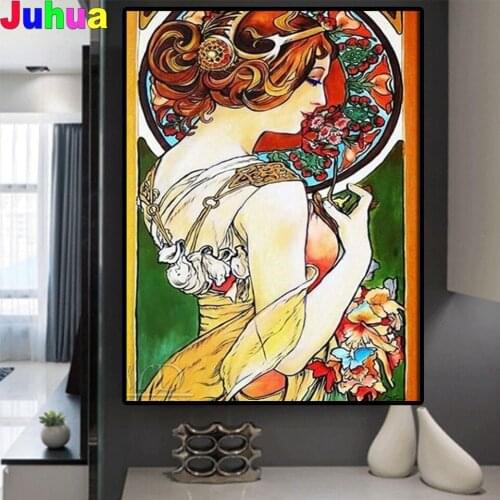 Alphonse Muya Obrasi Diamond Painting Cross Stitch Full Square Round 5d Diy Embroidery Mosaic Picture Of Rhinestone Pretty Woman