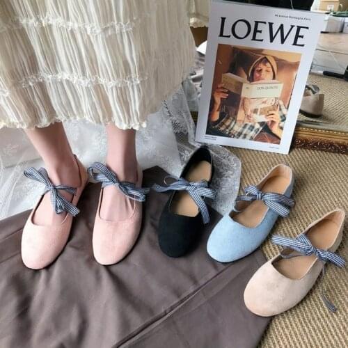 Spring 2021 New Single Shoe Gentle Fairy Style Bow Tie Flat Ballet Shoes Bean Ladle Shoes Lady Shoes Woman