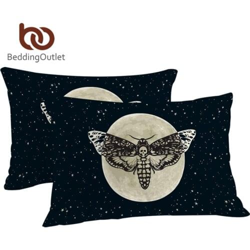 BeddingOutlet Death Moth Pillowcase Gothic Skull Pillow Case Butterfly Bedding Blue Stars Pillow Cover Home 2pcs 50x75cm