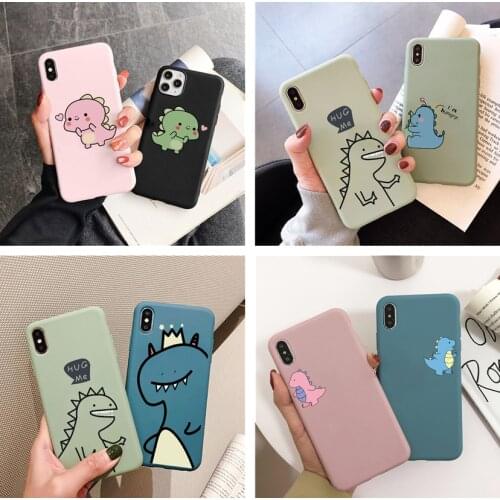Cartoon Lovely Dinosaur Case For iPhone11 12 Pro Max mini TPU Cover For iPhone 11pro 7 8 6 6S Plus X XR Xs Max SE 2 Couple Case