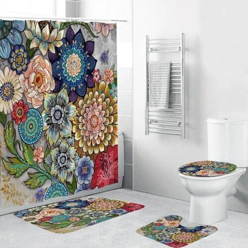 Home Bohemia boho decor flower Digital printed Waterproof Shower Curtain set polyester fabric for bath bathroom hotel with Hooks