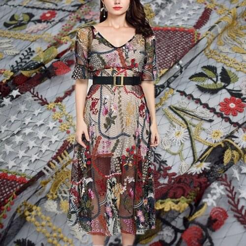 Hot sale diamond check lace embroidered mesh fabric for dress telas por metro tissu tissus bazin riche getzner sewing tecido DIY