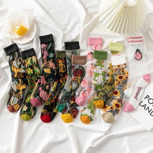 Hit sales summer socks Novelties short peach with print Kawaii Cute things lace fashion Retro cool Transparent socks 2021 trends