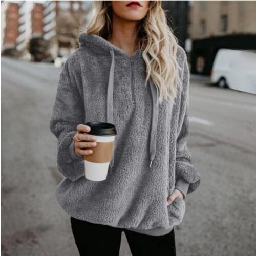 2019 Winter Women Sherpa Hoodies Oversized Fleece Hooded Pullover Loose Fluffy Coat Warm Streetwear Hoodies