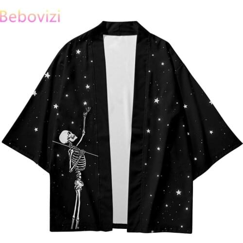 Plus Size XXS-6XL Black Skeleton Loose Japanese Streetwear Cardigan Women Men Harajuku Haori Kimono Cosplay Top Yukata Clothes