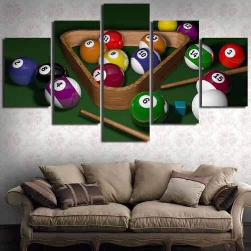 Hd Printed Canvas Painting Billiards Modern Art Poster Decoration Bedroom Five Piece Set Modular Mural Picture Without Frameless