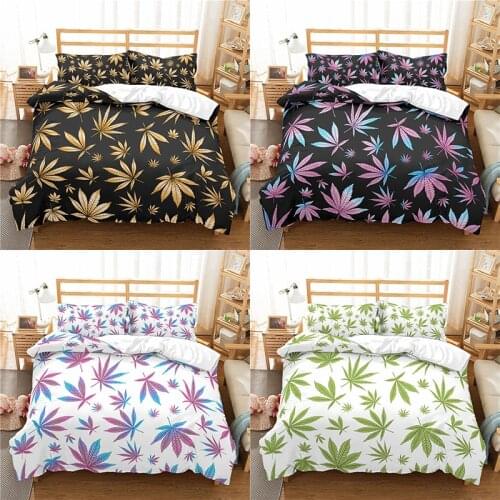 Luxury 3D Maple Leaf Print 2/3Pcs Bedding Sets Comfortable Leaves Duvet Cover Pillowcase Home Decor Queen and King EU/US/AU Size