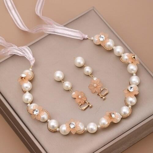 Korean Fashion Super Fairy Flower Head with Earrings Set Handmade Pearl Bride Jewelry Wedding Hair Accessories LB