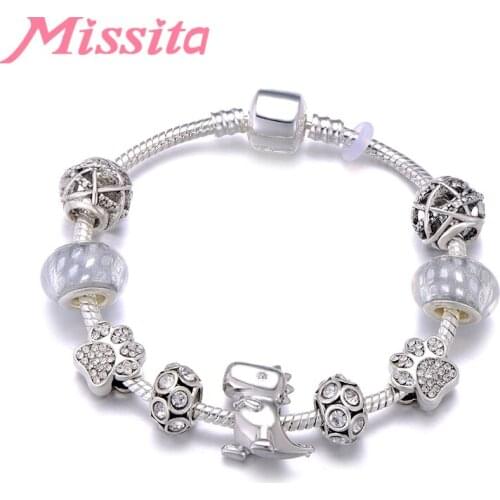 MISSITA 2019 NEW Cute Animal Dinosaur Charm Bracelet Paw print Beads Bracelets for Women Anniversary Brand Gift Dropshipping