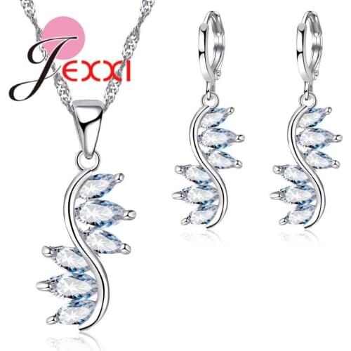 Fashion Novel Oval Cubic Zirconia Leave Shape Earrings Necklace 925 Sterling Silver Jewelry Sets for Women Wedding