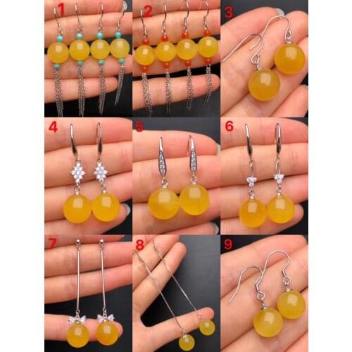 Natural 925 silver round amber earrings for women chic stud earring lady fashion baltic amber jewelry earrings