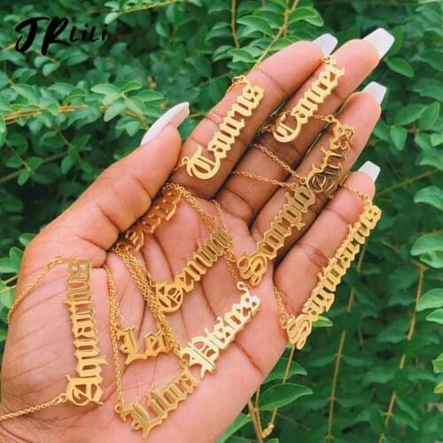 Zodiac necklace for women gold necklace for women taurus aquarius aries pisces old english font stainless steel necklace chain