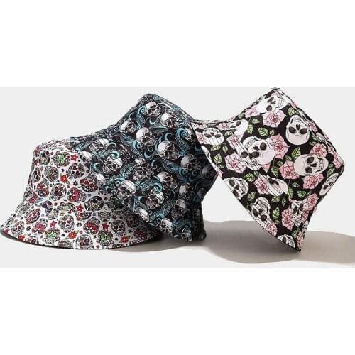 Fashion Skull Hat Full Printing Bucket Hat Reversible Fisherman Caps Summer Hats for Women Men Panama Gorras Halloween Decor