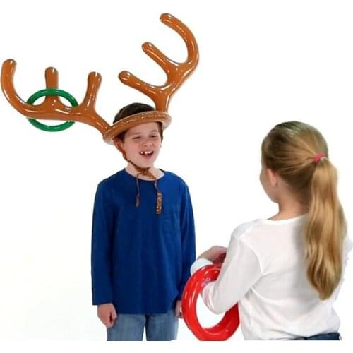 Christmas Game Inflatable Reindeer Antler Hat Ring Toss Christmas Gift for Kids New Year Xmas Gift for Children