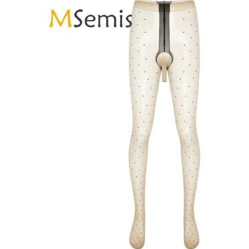 Lingerie Sexy See-through Stockings Mens Dot Pattern Bulge Pouch Hot Pantyhose Glossy Tights Stretchy Thin Leggings Underwear