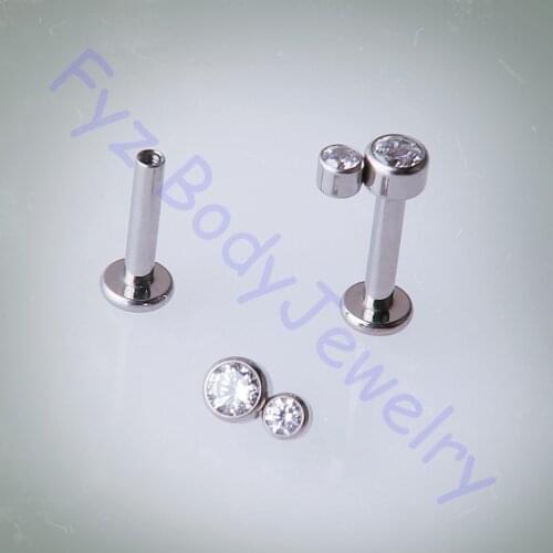 14G 16G Titanium G23 Labert Lip Percing Internal Thread Crystal CZ Ear Tragus Cartilalges Stud Earring Body Jewelry