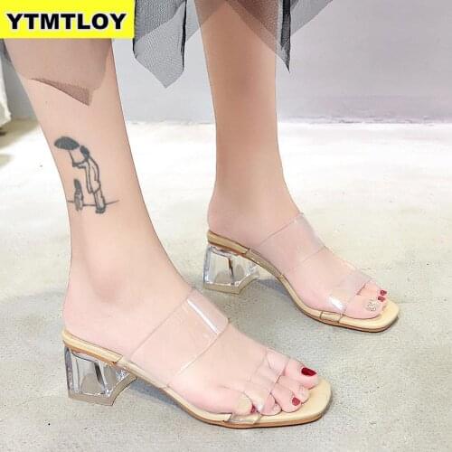 Flip-flops Open Toe Solid Color Summer Casual Flat Crystal Shoes Fashion Square Heels Ladies sandals Women