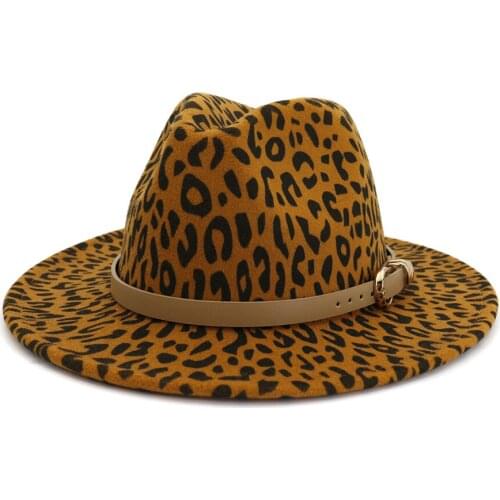 2020 Wool Felt Fedora Trilby Hats with Leopard print Man Women wide brim Jazz Top Cap panama hat