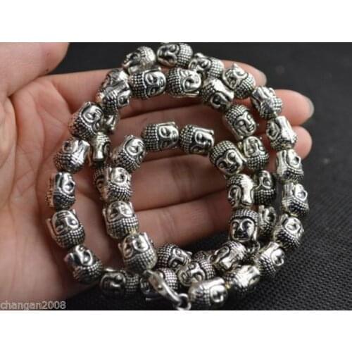 Old Chinese Vintage Collectibles Tibet Silver Carving Buddha Head Amulet Necklace Collectible Old Handwork Silver Bronze