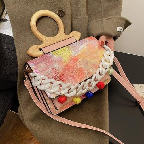 Vintage Wooden Handle Women Handbags Designer Chains Shoulder Bag Luxury Pu Leather Crossbody Messenger Bag Lady Small Flap 2021
