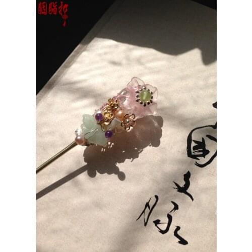 Pink crystal double layer classical hair stick vintage hair accessory hair stick hanfu hair accessory