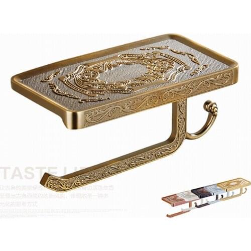 High Quality Antique Carving Toilet Roll Paper Rack with Phone Shelf Wall Mounted Bathroom Paper Holder And Hook Free Shipping