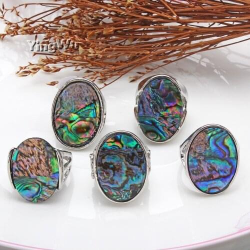 Yingwu Luxury Colorful Shells Ring For Women Dazzle Jewelry Accessories Vintage Oval Big Silver Rings 2019 New